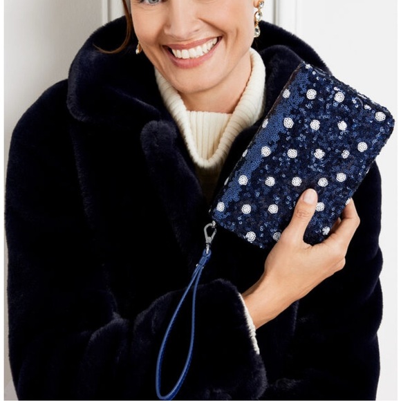 Talbots Martini Dot Sequin Wristlet-Navy - Picture 4 of 5